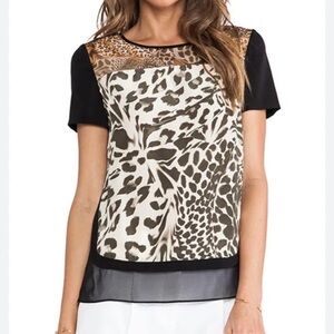Diane von Furstenberg Becky Animal Print Silk Blouse Sz 2